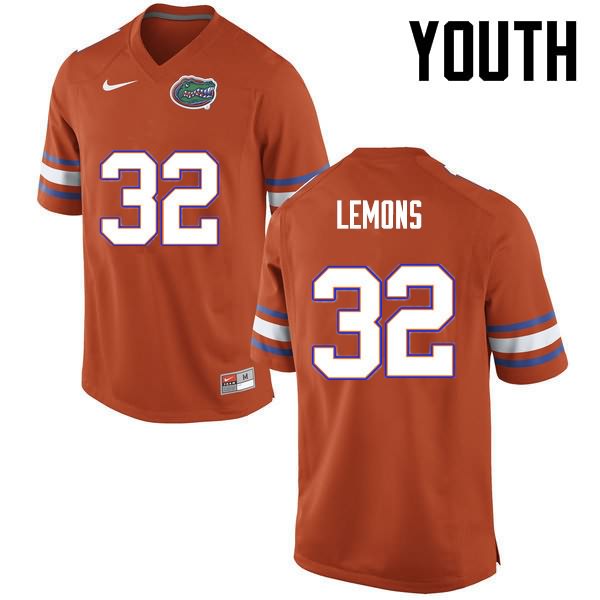 NCAA Florida Gators Adarius Lemons Youth #32 Nike Orange Stitched Authentic College Football Jersey EFK2864AV